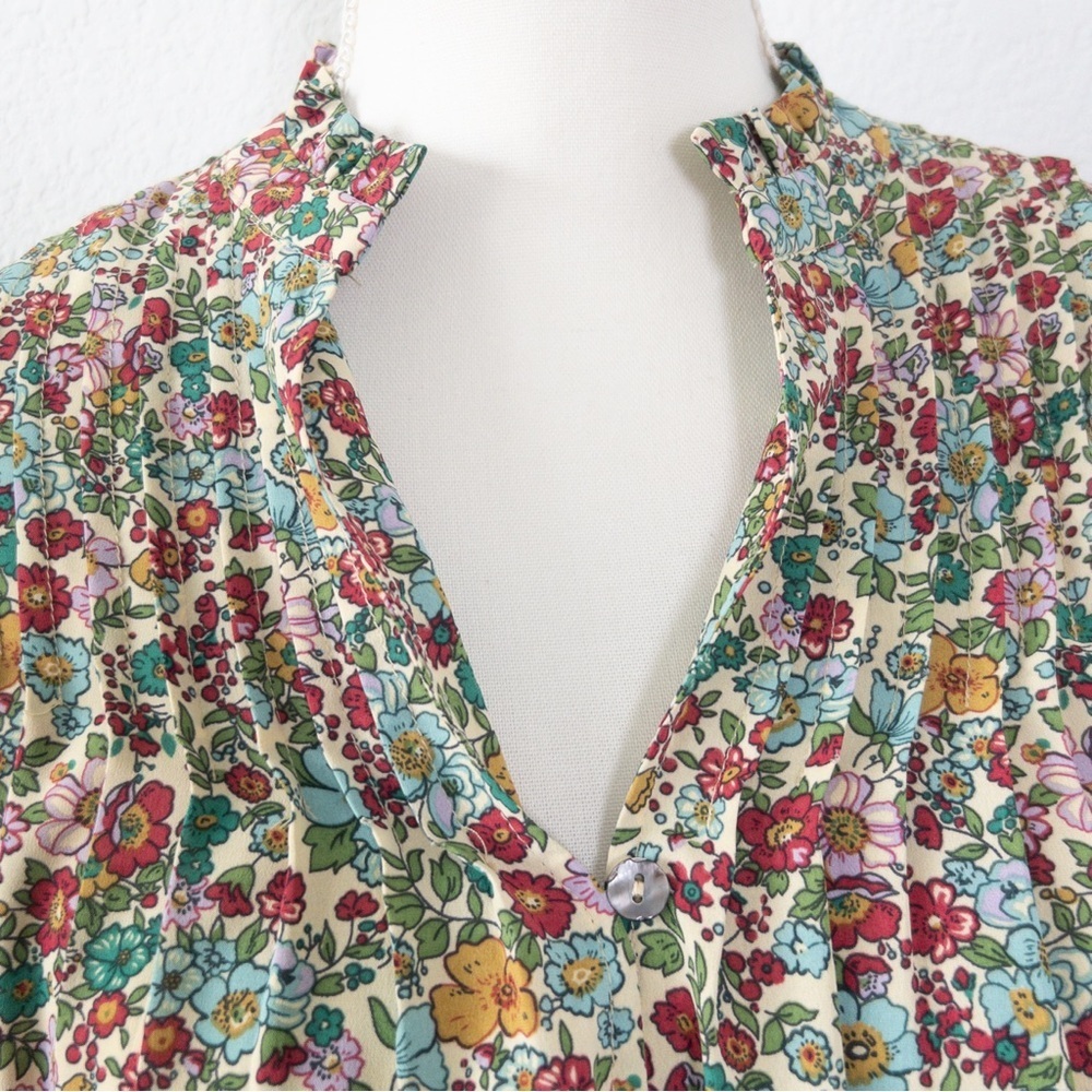 Entro Floral Ruffle Sleeve Long Sleeve Blouse Multicolor Boho Top Medium - Picture 5 of 9